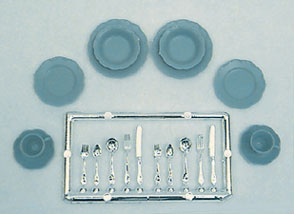 Dollhouse Miniature M-162B Dishes & Silver Minikit, Blue